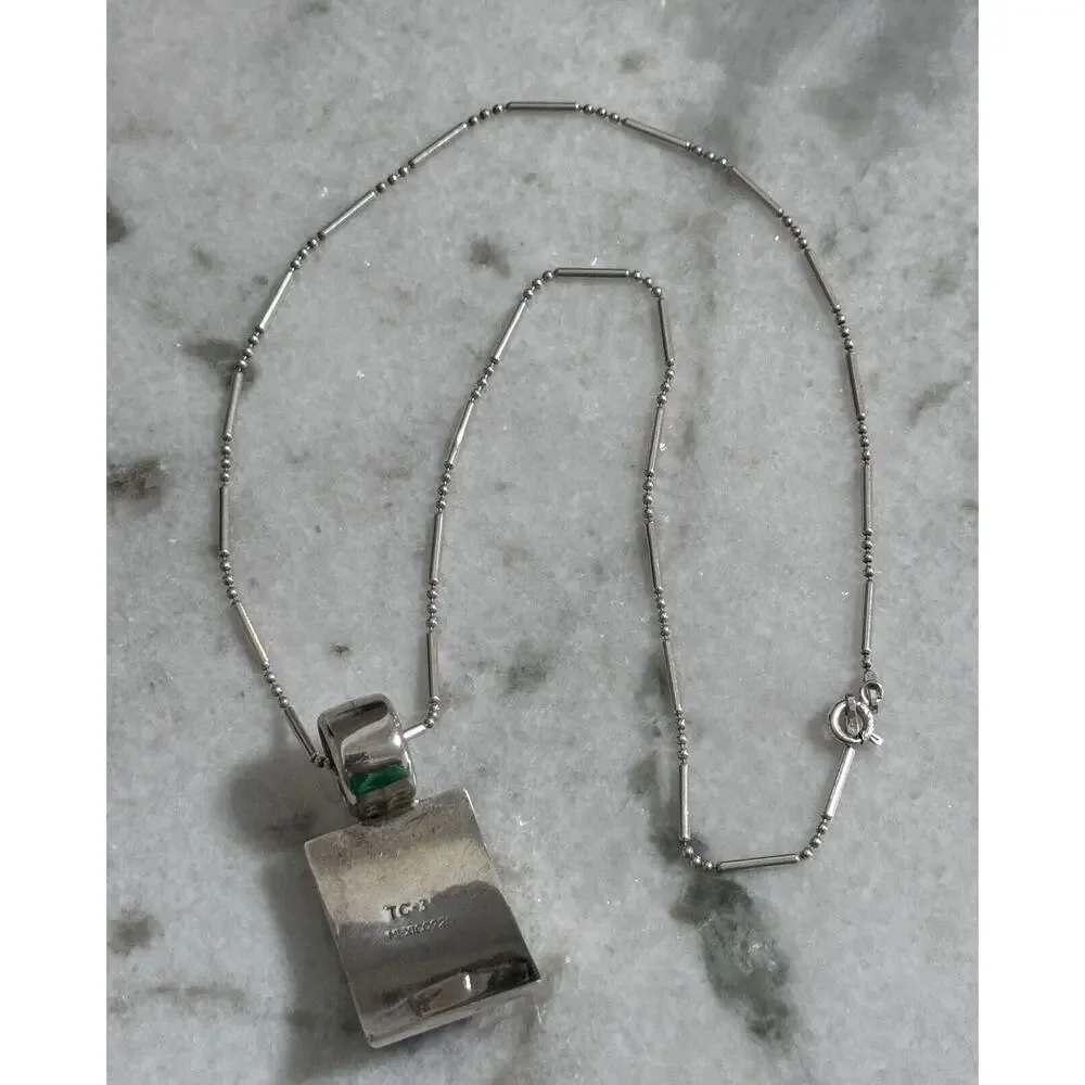 Vintage Sterling Silver Taxco Mexico Red Jasper Pendant Necklace 18in